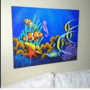 Fish Aquarium painting picture head board gift original artist acrylic on canvas